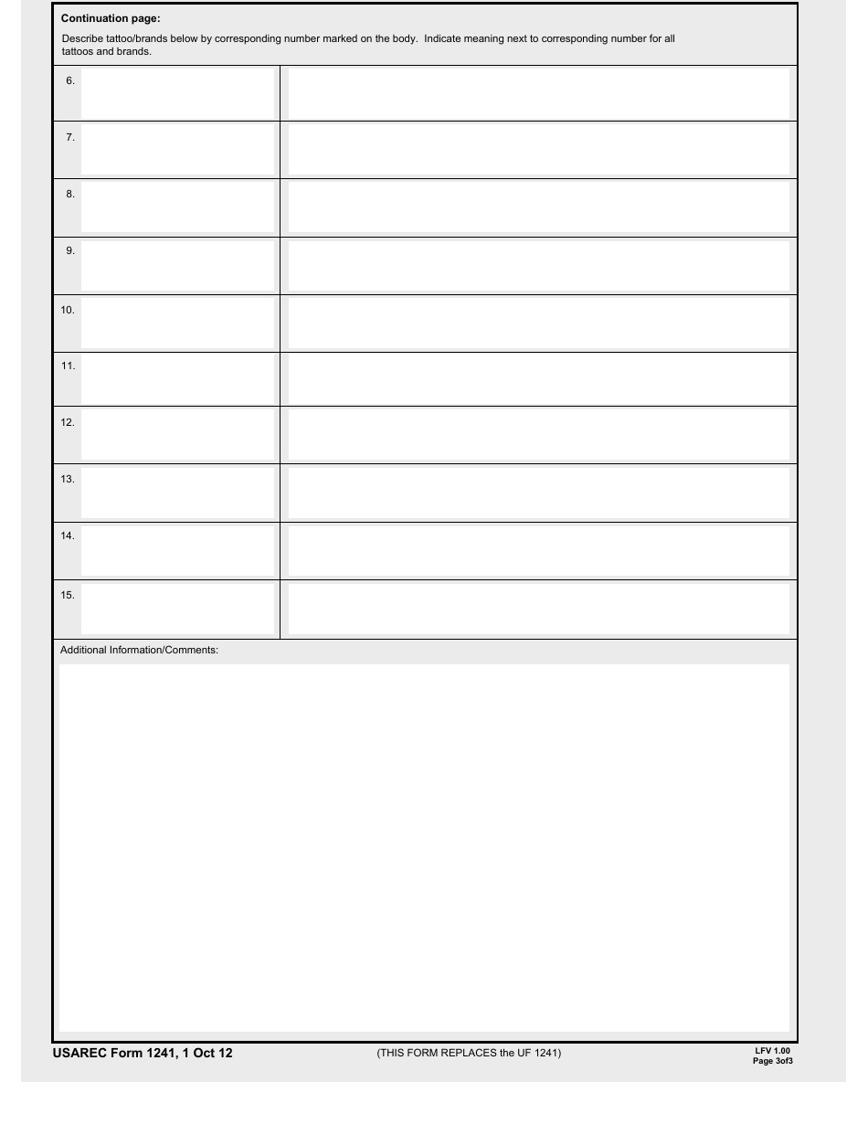 USAREC Form 1241 Tattoo / Branding Screening, Page 3