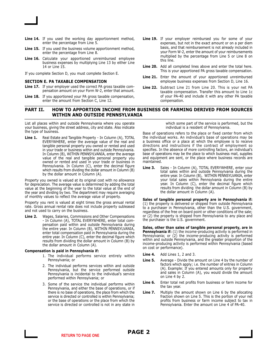 Form PA-40 Schedule NRH Compensation Apportionment - Pennsylvania, Page 4