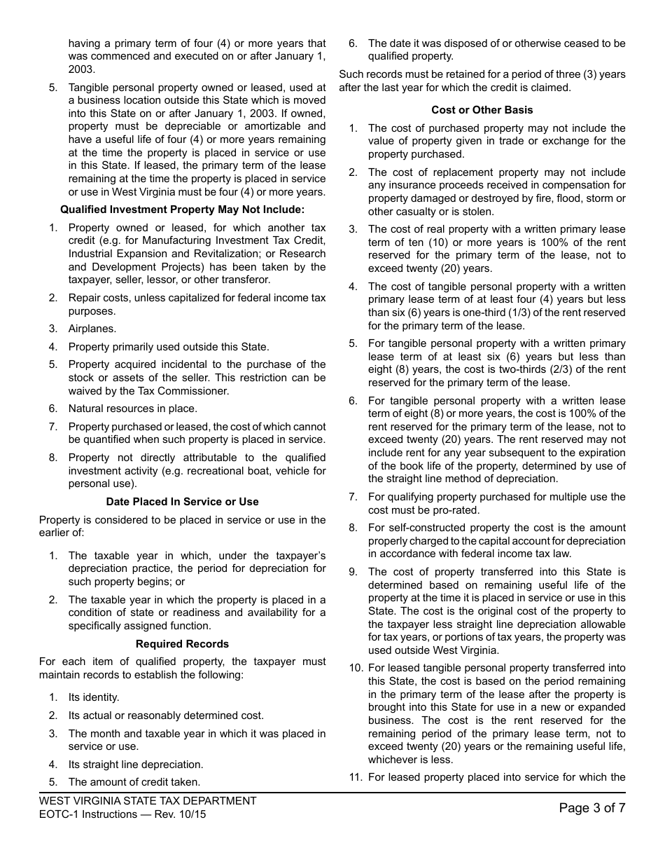 Instructions for Schedule EOTC-1 Economic Opportunity Tax Credit - West Virginia, Page 3