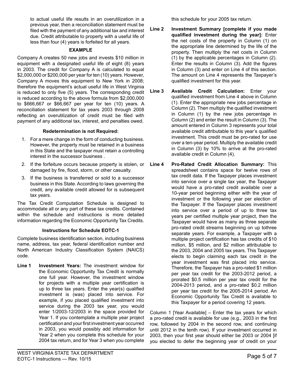 Instructions for Schedule EOTC-1 Economic Opportunity Tax Credit - West Virginia, Page 5