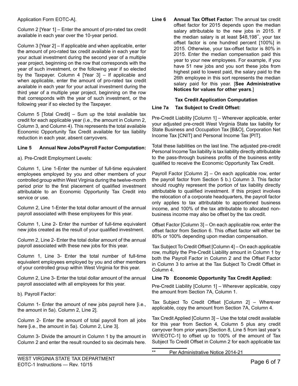Instructions for Schedule EOTC-1 Economic Opportunity Tax Credit - West Virginia, Page 6