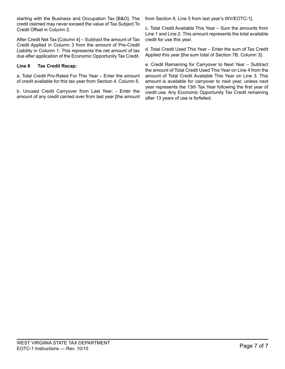 Instructions for Schedule EOTC-1 Economic Opportunity Tax Credit - West Virginia, Page 7