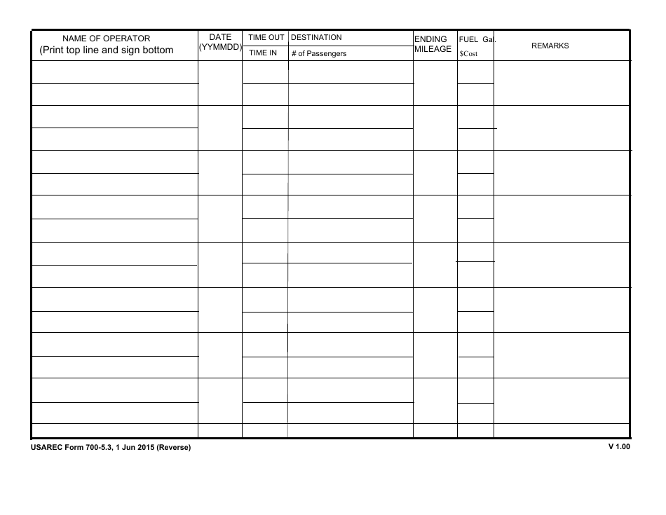 USAREC Form 700 5 3 Download Fillable PDF Or Fill Online Motor Vehicle 