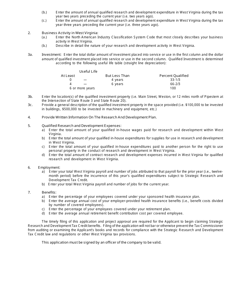 Form WV / SRDTC-A Application for West Virginia Strategic Research and Development Tax Credit for Qualified Expenditures and Qualified Investments Placed in Service on or After January 1, 2003 - West Virginia, Page 6