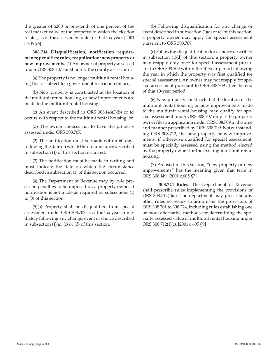 Form 150-310-090 Multi-Unit Rental Housing Special Assessment Application and Election Form - Oregon, Page 4