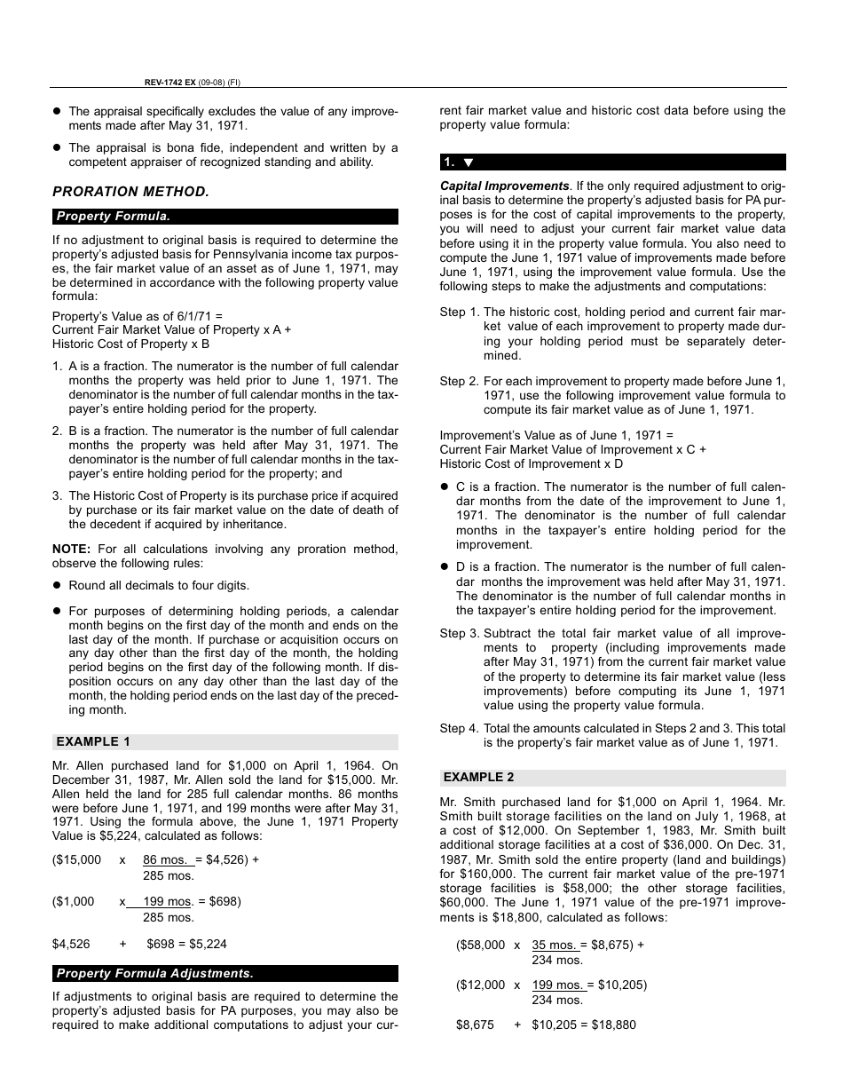 Form REV-1742 Schedule D-71 Sale or Exchange or Property Acquired Prior to June 1, 1971 - Pennsylvania, Page 2