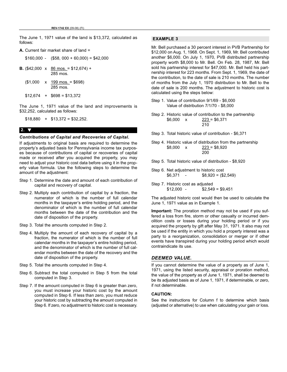 Form REV-1742 Schedule D-71 Sale or Exchange or Property Acquired Prior to June 1, 1971 - Pennsylvania, Page 3