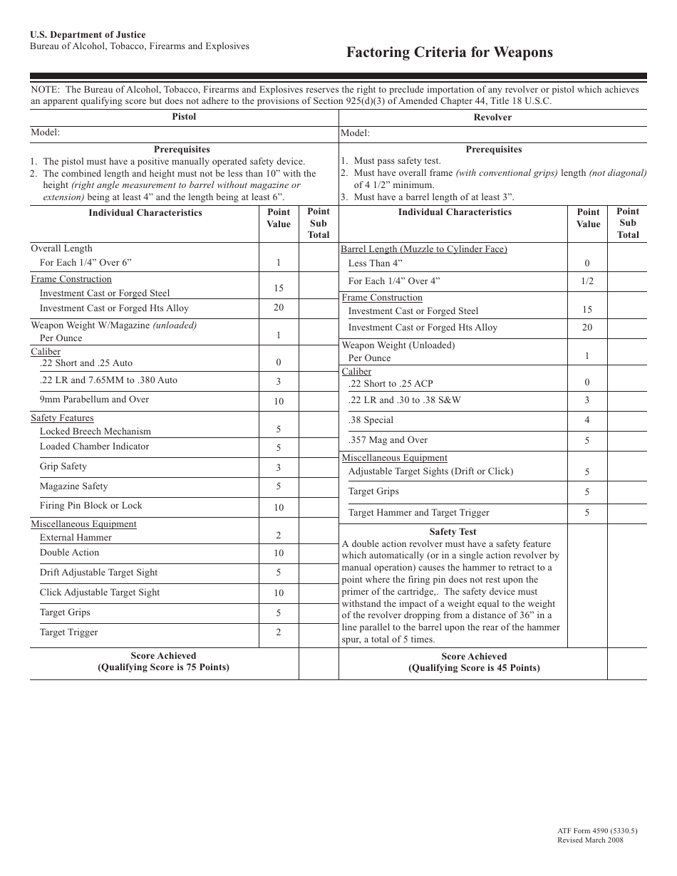 ATF Form 4590 Factoring Criteria for Weapons, Page 1