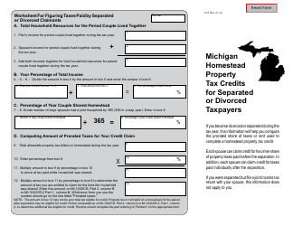Form 2105 Michigan Homestead Property Tax Credits for Separated or Divorced Taxpayers - Michigan
