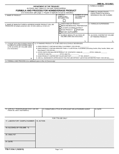 TTB Form 5154.1 Formula and Process for Nonbeverage Product