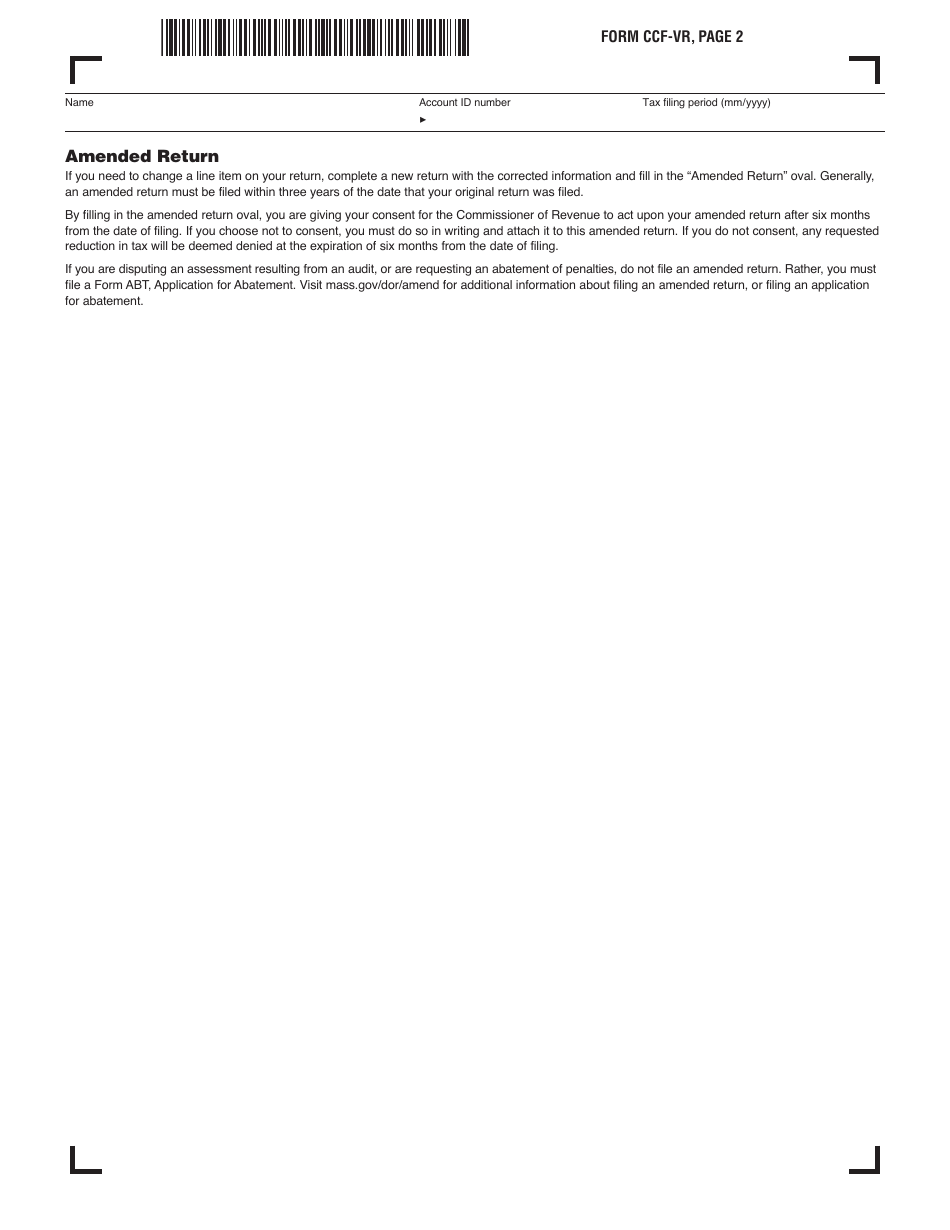Form CCF-VR Convention Center Financing Surcharge - Massachusetts, Page 2