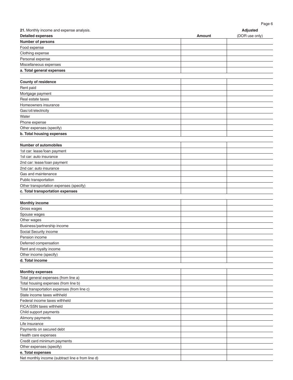 Form M-433-OIS Statement of Financial Condition and Other Information - Massachusetts, Page 6