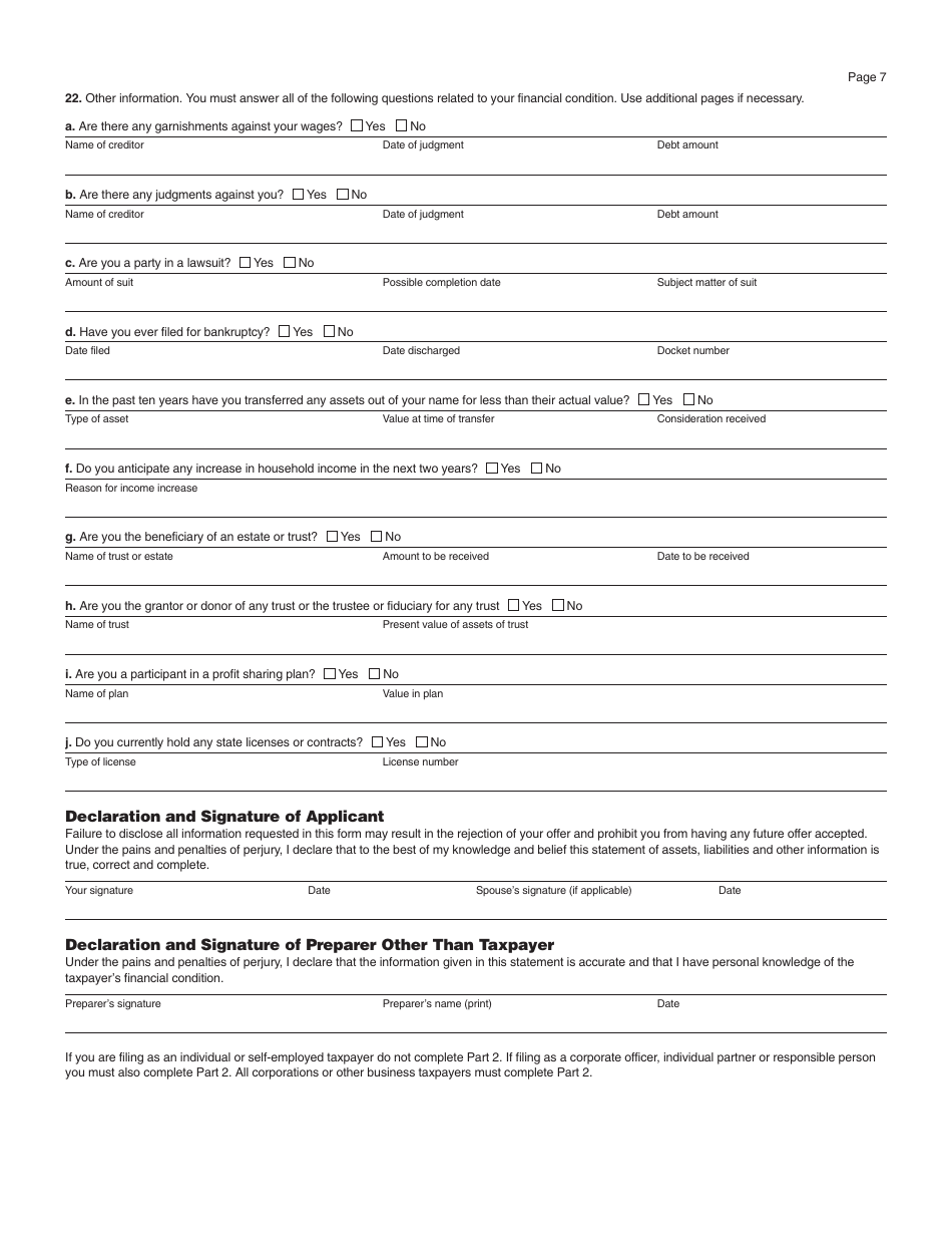 Form M-433-OIS Statement of Financial Condition and Other Information - Massachusetts, Page 7