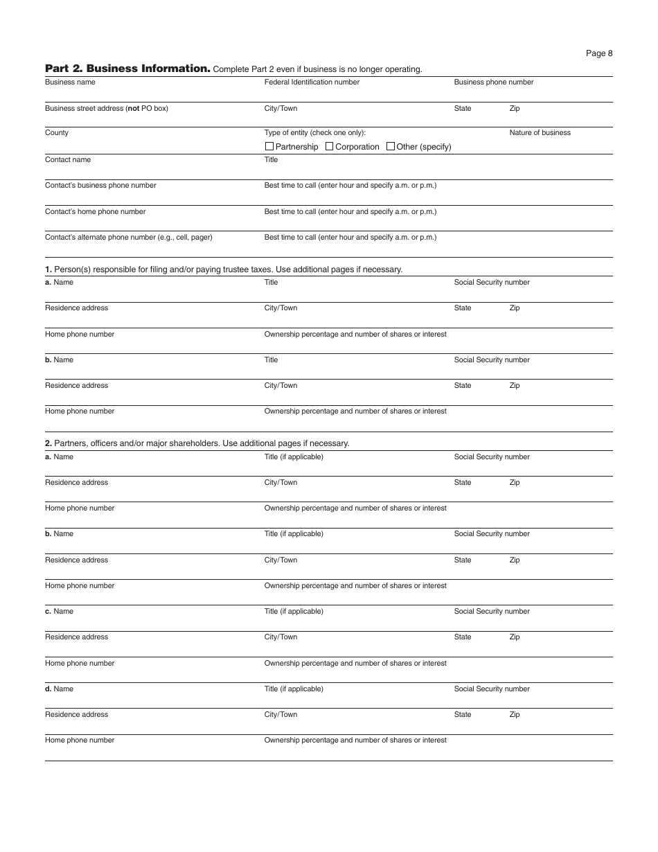 Form M-433-OIS Statement of Financial Condition and Other Information - Massachusetts, Page 8