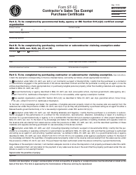 Document preview: Form ST-5C Contractor's Sales Tax Exempt Purchase Certificate - Massachusetts