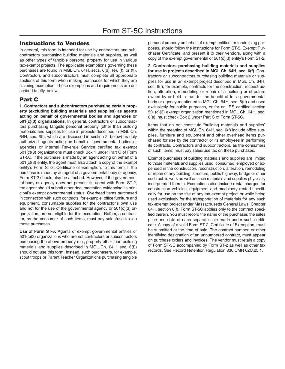 Form ST-5C Contractors Sales Tax Exempt Purchase Certificate - Massachusetts, Page 3
