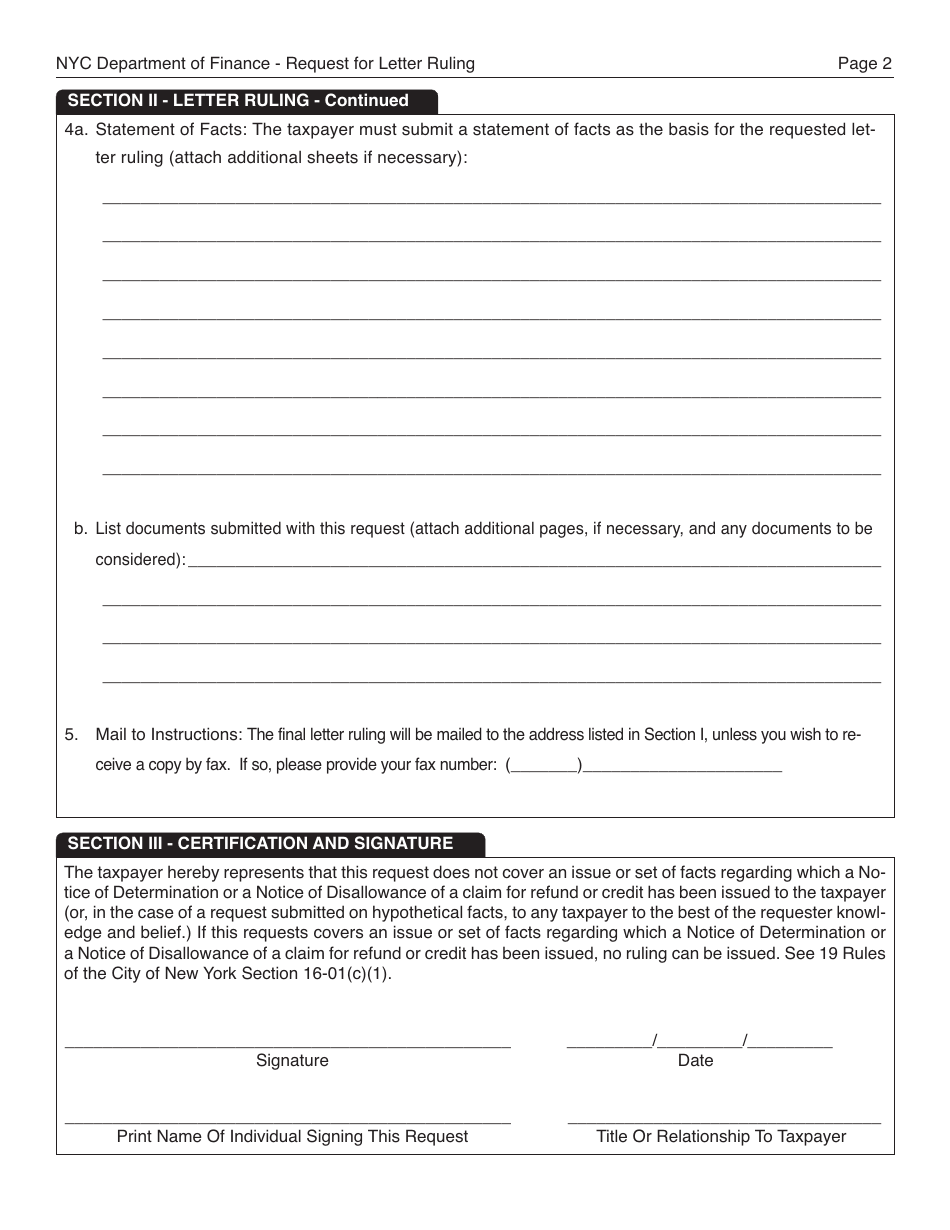 Form OLA-0509 Request for Letter Ruling - New York City, Page 2