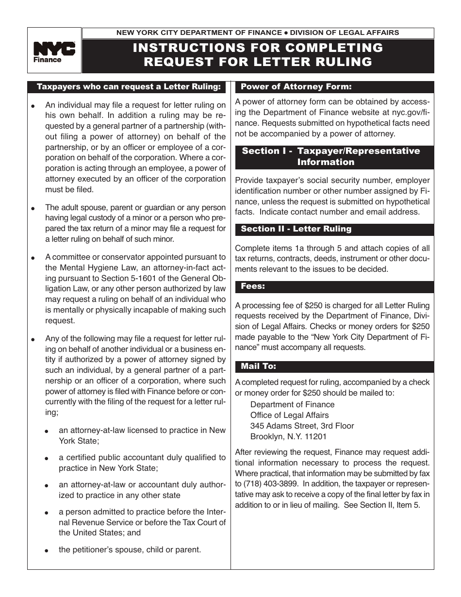 Form OLA-0509 Request for Letter Ruling - New York City, Page 3