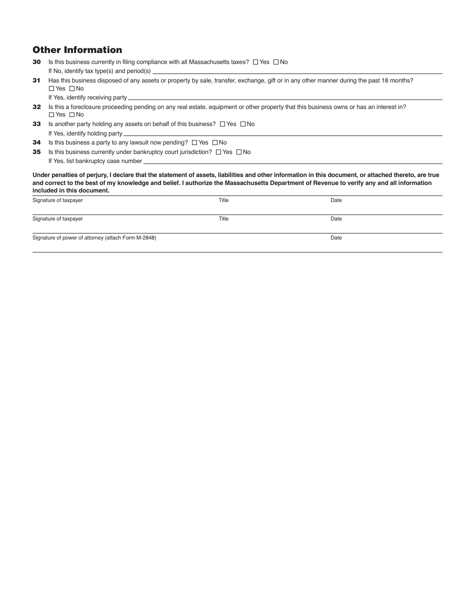 Form M-433B Statement of Financial Condition for Businesses - Massachusetts, Page 5