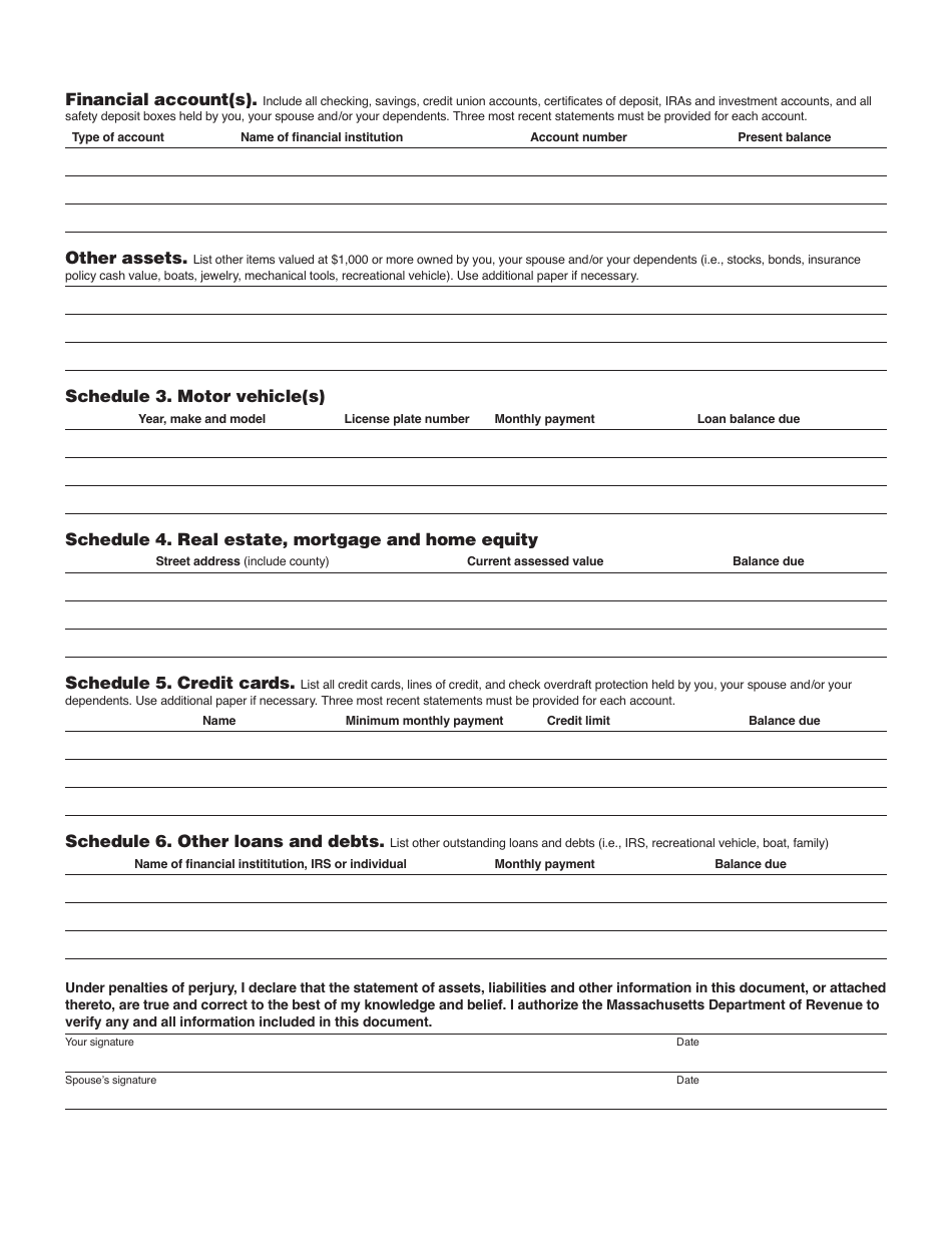 Form M-433I Statement of Financial Condition for Individuals - Massachusetts, Page 3