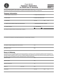 Form M-911 Taxpayer&#039;s Application for Relief Due to Hardship - Massachusetts