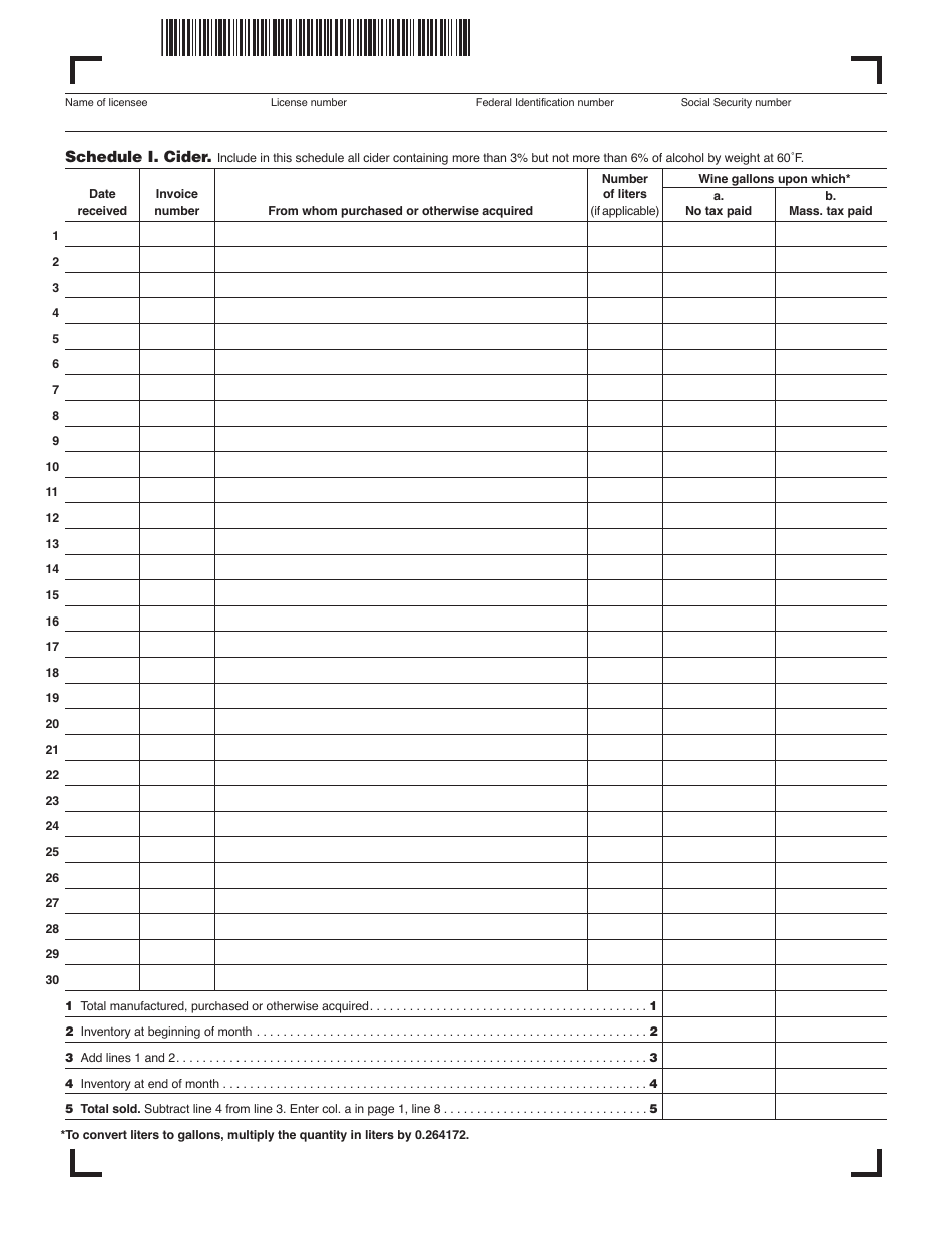 Form AB-1 Alcoholic Beverages Excise Return - Massachusetts, Page 10