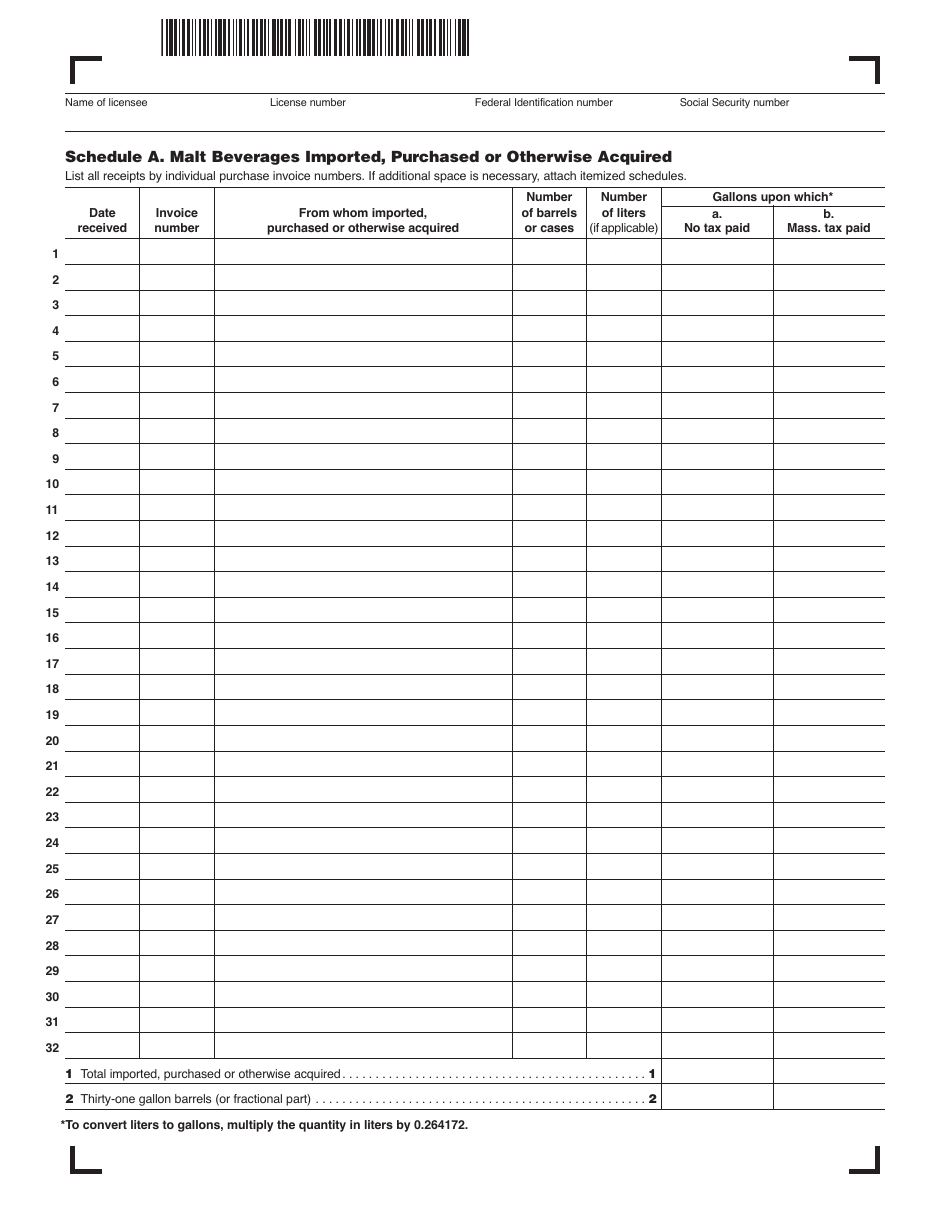 Form AB-1 Alcoholic Beverages Excise Return - Massachusetts, Page 2