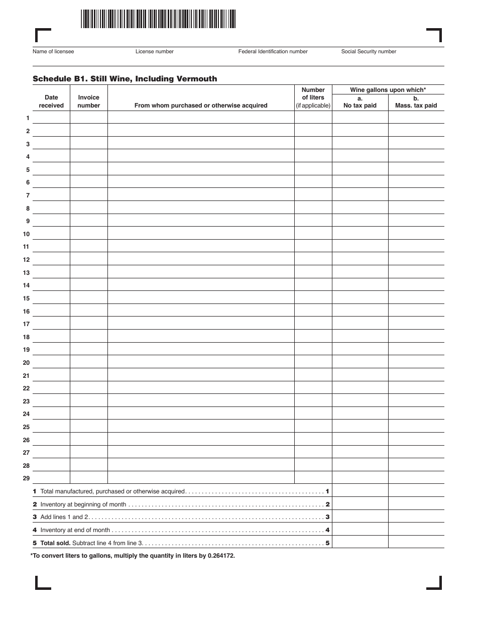 Form AB-1 Alcoholic Beverages Excise Return - Massachusetts, Page 3