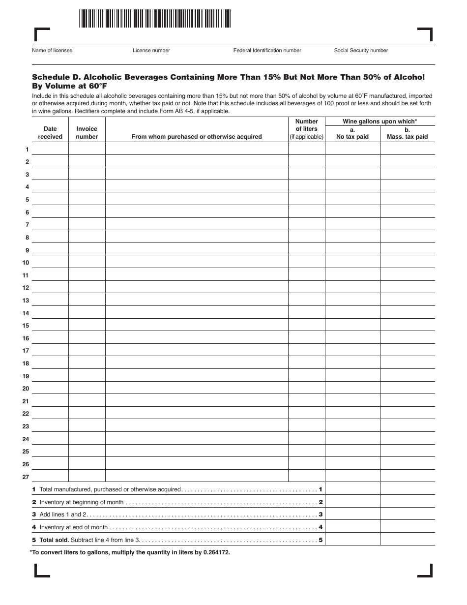 Form AB-1 Alcoholic Beverages Excise Return - Massachusetts, Page 6