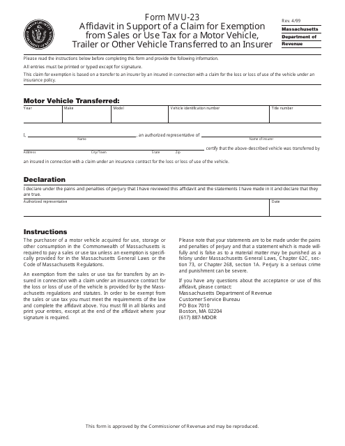 Form MVU-23  Printable Pdf