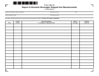 Form AB-10 Report of Alcoholic Beverages Shipped Into Massachusetts - Massachusetts, Page 2