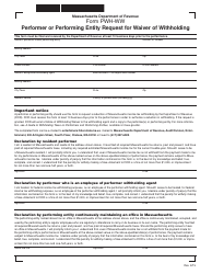 Form PWH-WW Performer or Performing Entity Request for Waiver of Withholding - Massachusetts