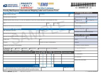 PS Form 2976-B Priority Mail Express International Shipping Label and Customs Form - Sample, Page 2