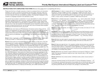 PS Form 2976-B Priority Mail Express International Shipping Label and Customs Form - Sample