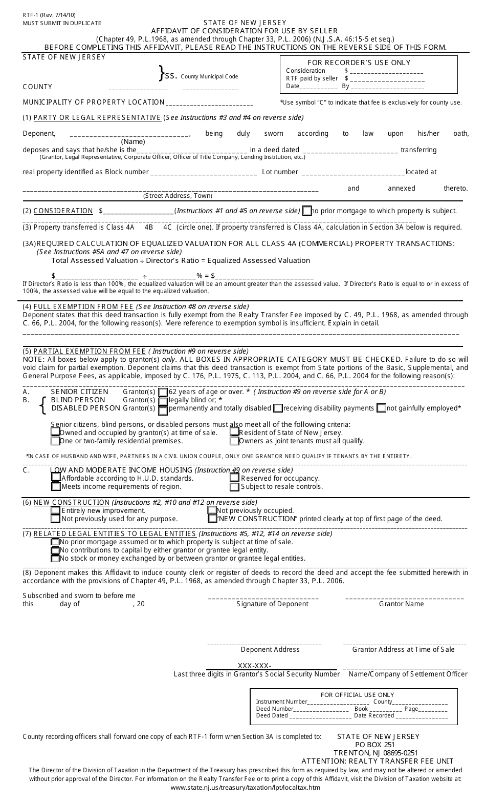 Form RTF-1 - Fill Out, Sign Online and Download Fillable PDF, New ...