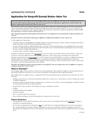 Document preview: Form ST16 Application for Nonprofit Exempt Status - Sales Tax - Minnesota