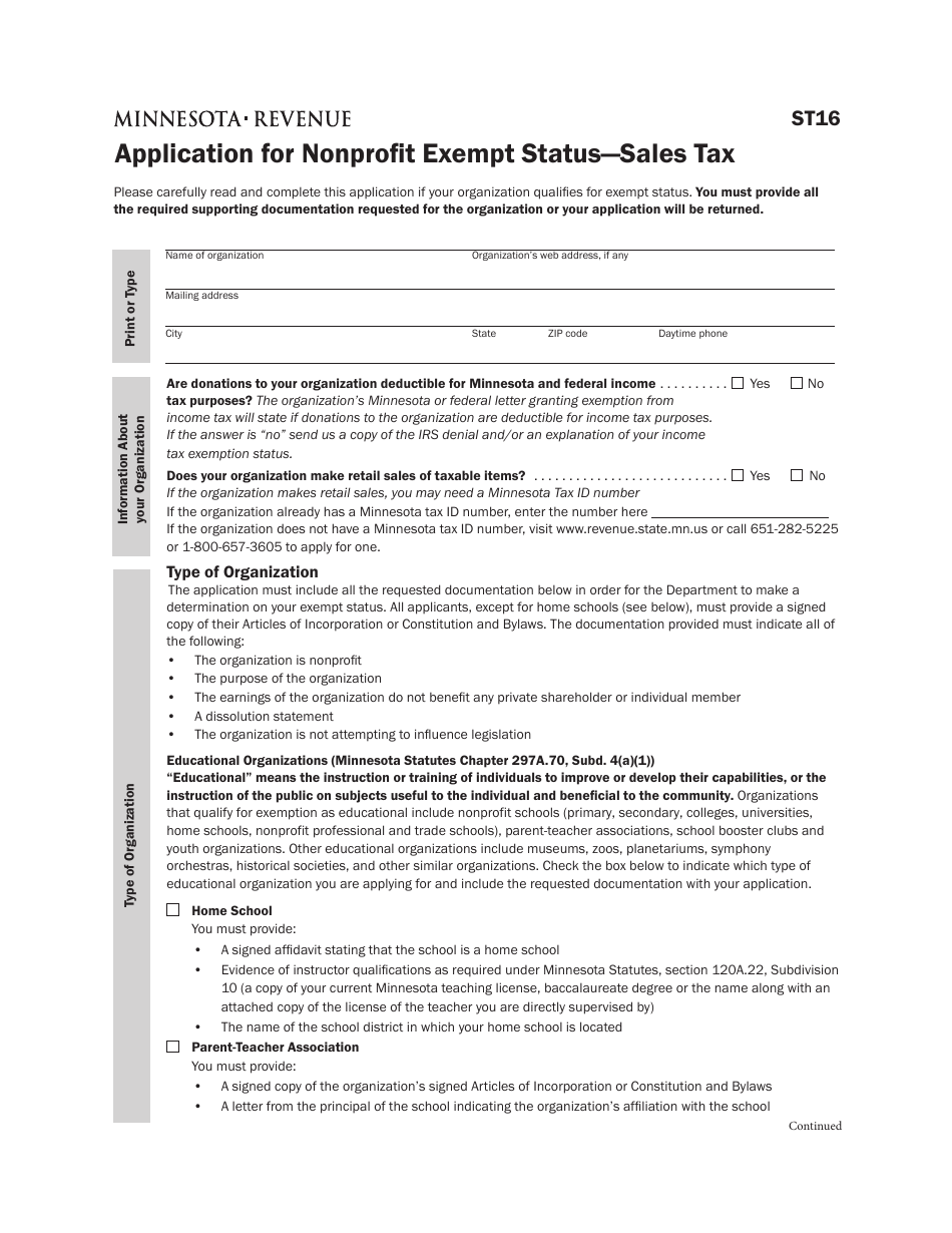 Form ST16 Application for Nonprofit Exempt Status - Sales Tax - Minnesota, Page 3