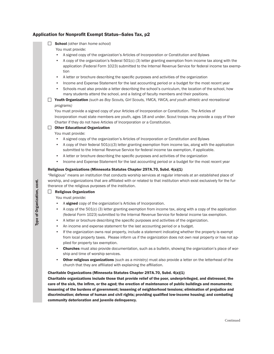 Form ST16 Application for Nonprofit Exempt Status - Sales Tax - Minnesota, Page 4