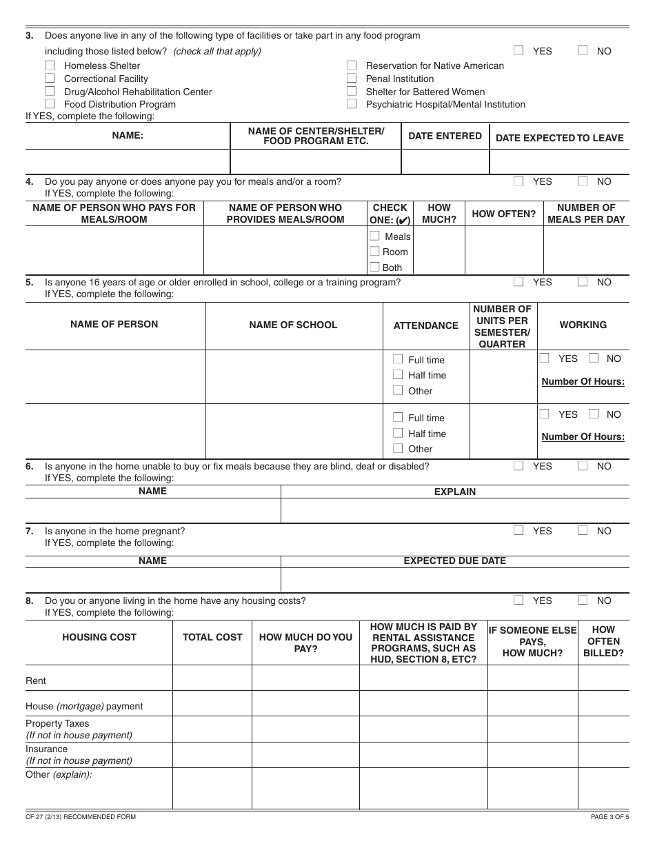 Form CF27 Non-assistance CalFresh (Nacf) Household Recertification Form - California, Page 3