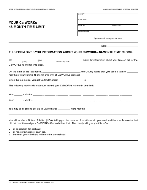 Form CW2187 Your Calworks 48-month Time Limit - California