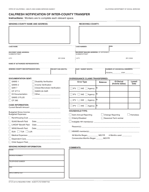 Form CF215  Printable Pdf