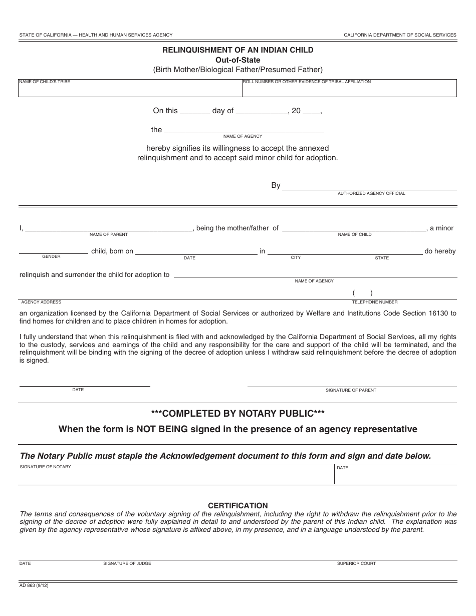 Form AD863 - Fill Out, Sign Online and Download Fillable PDF ...