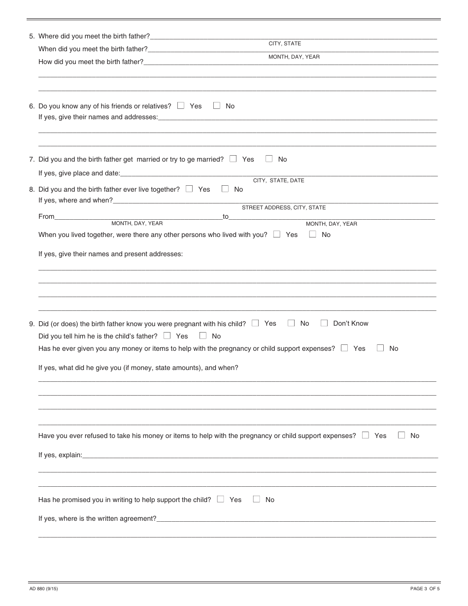 Form AD880 Declaration of Mother - California, Page 3