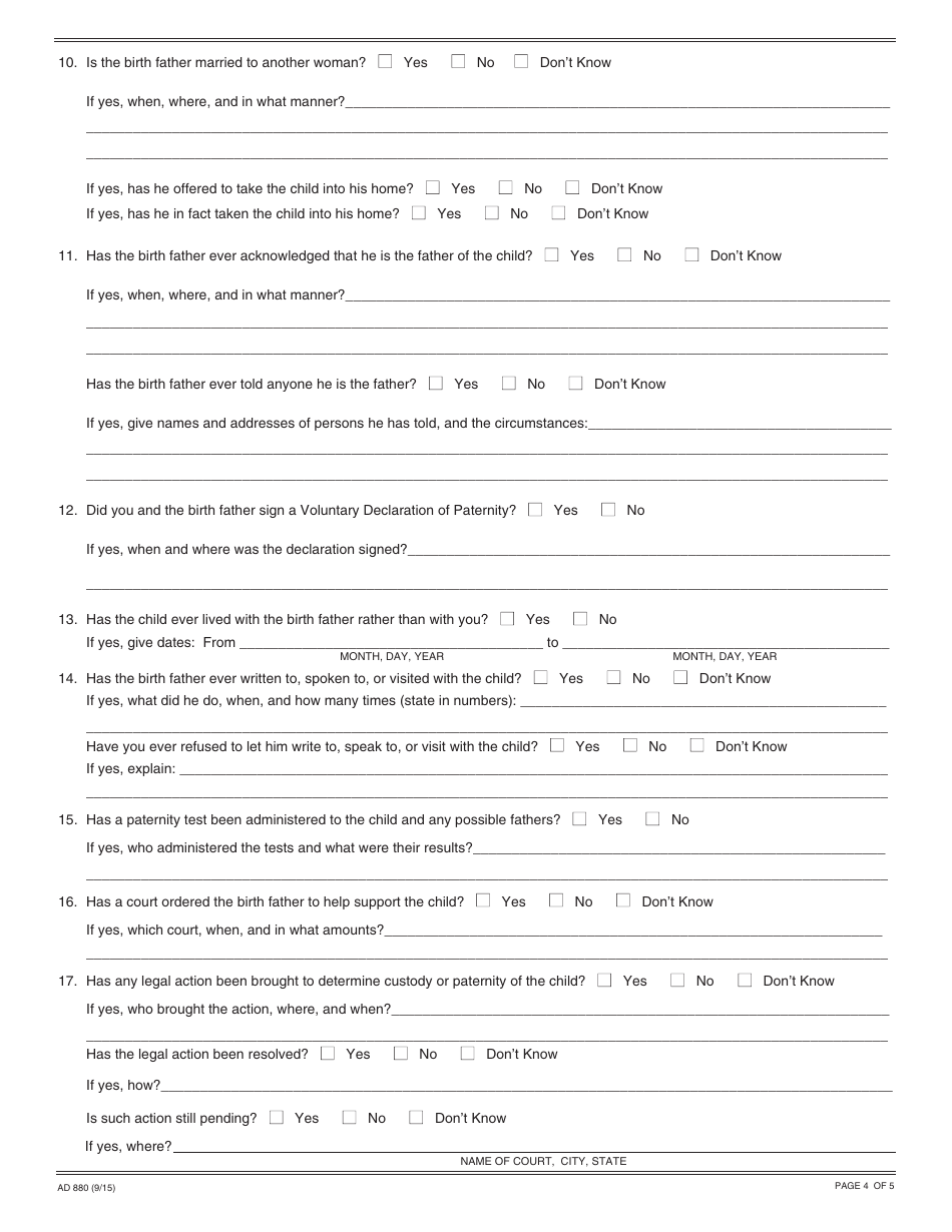 Form AD880 Declaration of Mother - California, Page 4