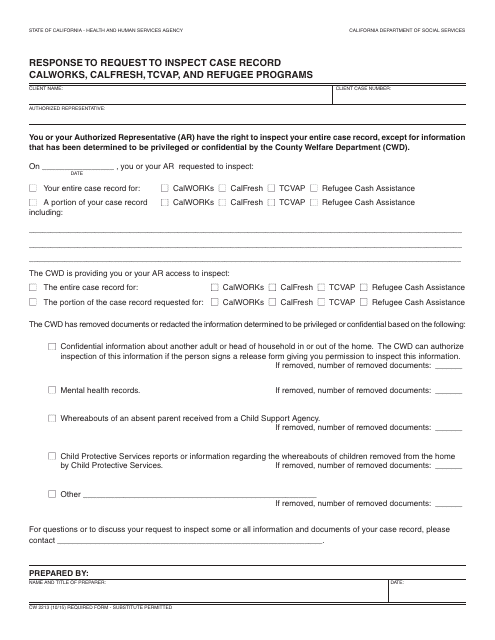 Form CW2213 Download Fillable PDF Or Fill Online Response To Request To 
