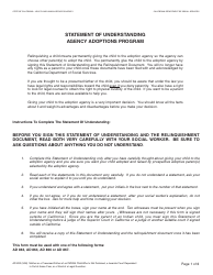 Document preview: Form AD899 Statement of Understanding - Mother or a Presumed Father of the Indian Child Who Is Not Detained, a Juvenile Court Dependent in out-Of-Home Care, or a Ward of a Legal Guardian - Agency Adoptions Program - California