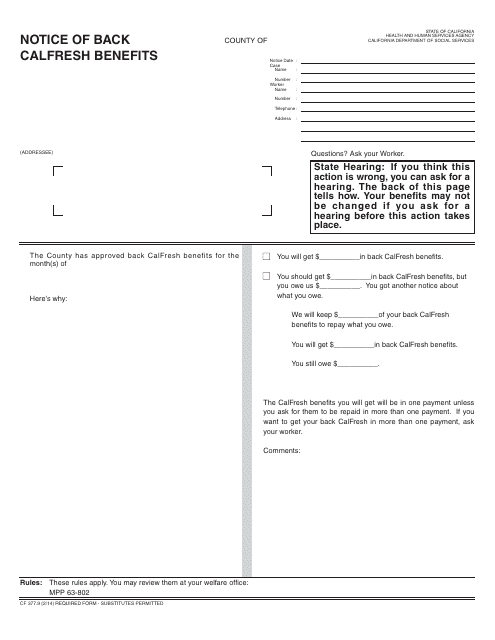 Form CF377.9  Printable Pdf