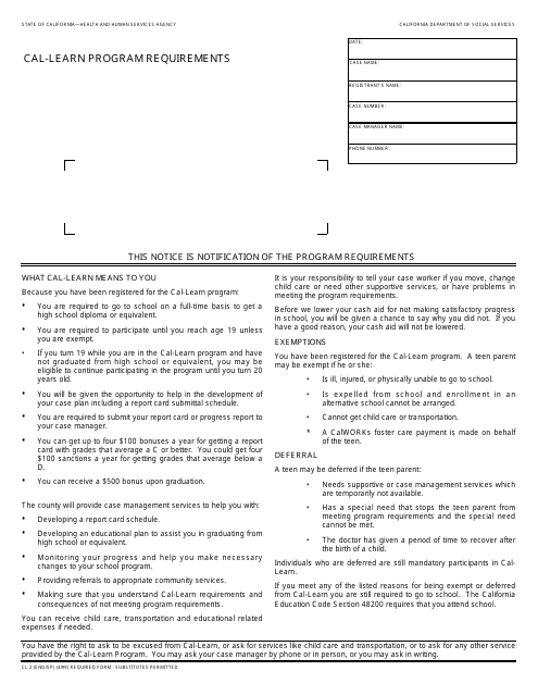 Form CL2 Cal-Learn Program Requirements - California