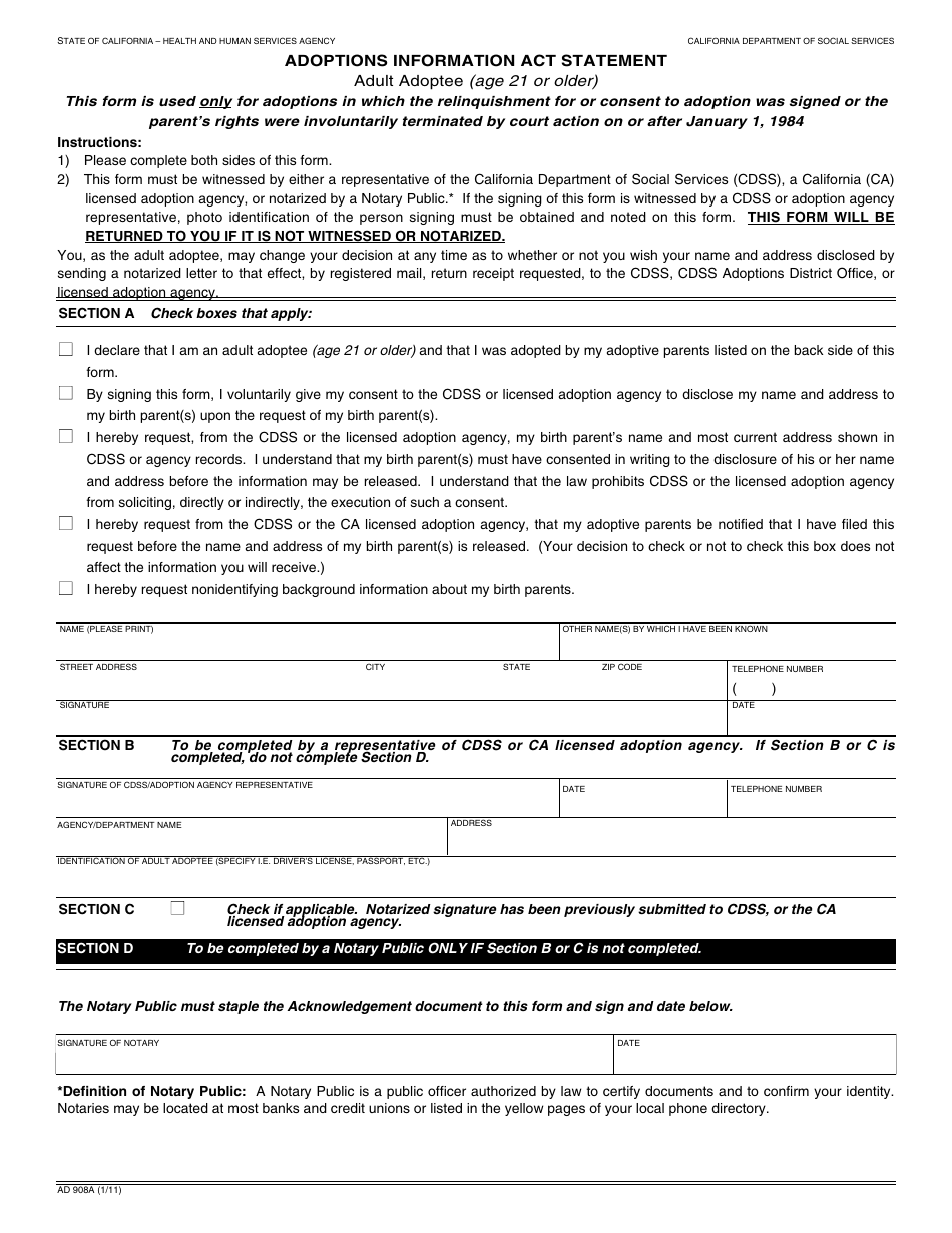 Form AD908A - Fill Out, Sign Online and Download Fillable PDF ...