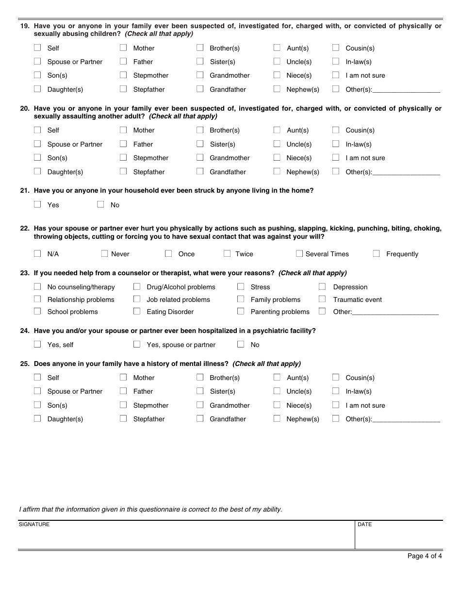 Form AD918 Family Assessment Questionnaire Ii - California, Page 4